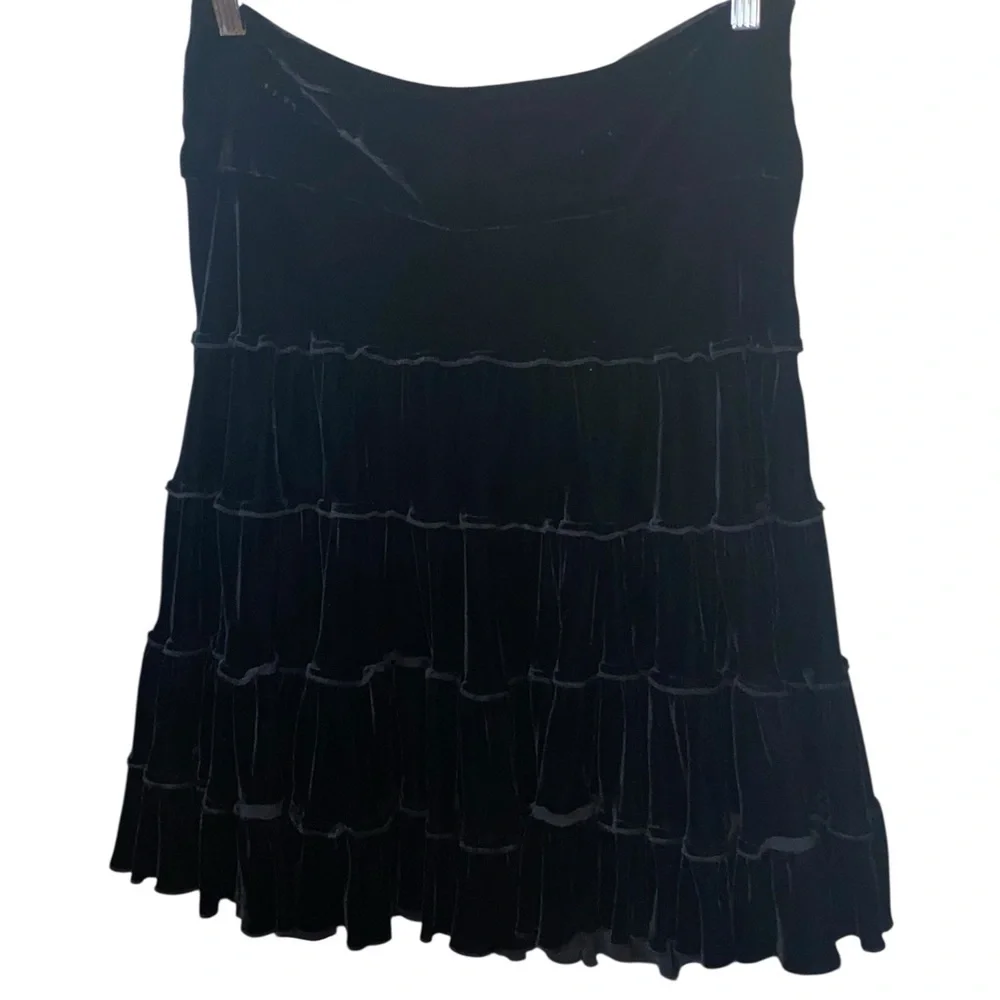 Bebe Black Velvet Tiered Full Party Skirt 80s whimsigoth dark romance